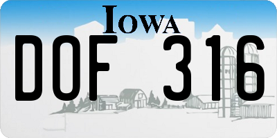 IA license plate DOF316