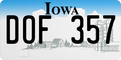 IA license plate DOF357