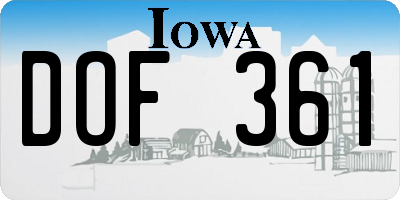 IA license plate DOF361