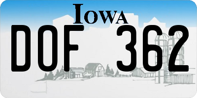 IA license plate DOF362