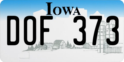 IA license plate DOF373