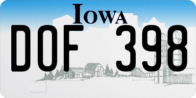 IA license plate DOF398