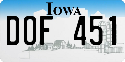 IA license plate DOF451