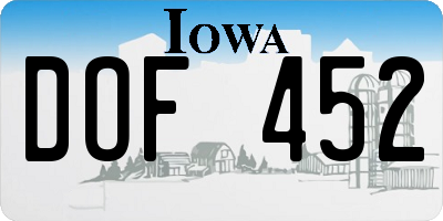 IA license plate DOF452