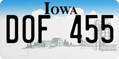 IA license plate DOF455