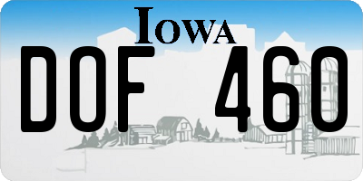 IA license plate DOF460