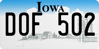 IA license plate DOF502