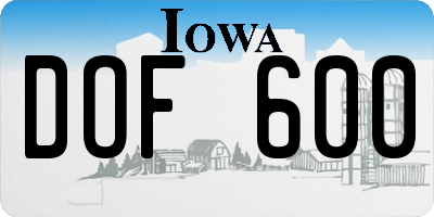 IA license plate DOF600