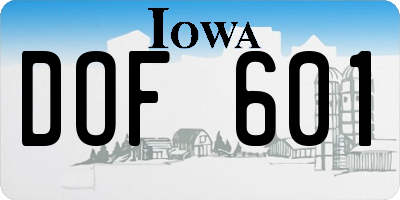 IA license plate DOF601