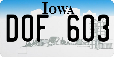 IA license plate DOF603