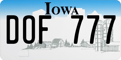 IA license plate DOF777