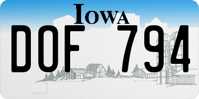 IA license plate DOF794