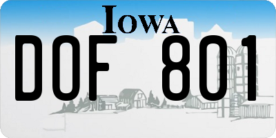 IA license plate DOF801
