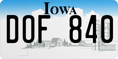 IA license plate DOF840