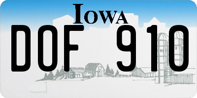 IA license plate DOF910