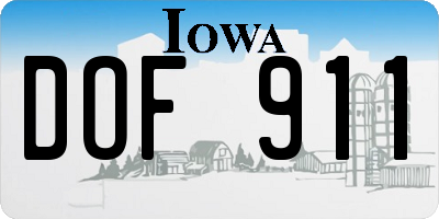 IA license plate DOF911