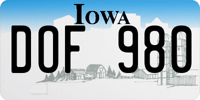 IA license plate DOF980