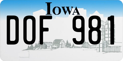 IA license plate DOF981
