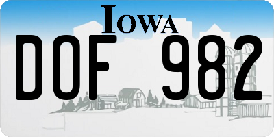 IA license plate DOF982