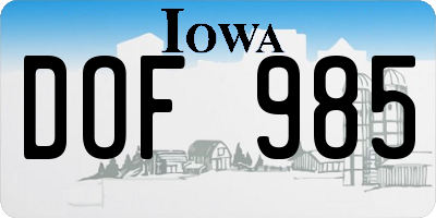 IA license plate DOF985