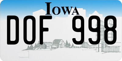 IA license plate DOF998