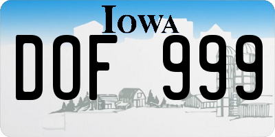 IA license plate DOF999