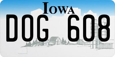 IA license plate DOG608
