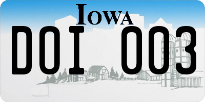 IA license plate DOI003