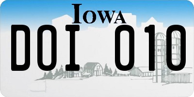 IA license plate DOI010
