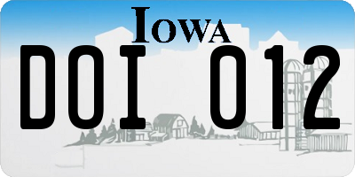 IA license plate DOI012