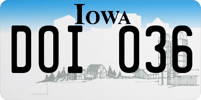 IA license plate DOI036
