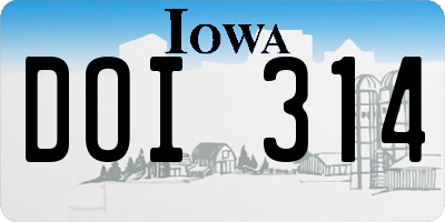 IA license plate DOI314