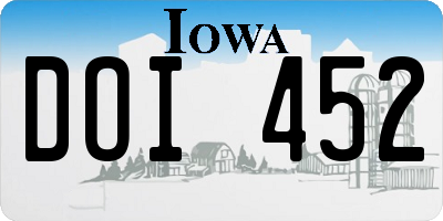 IA license plate DOI452