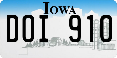 IA license plate DOI910
