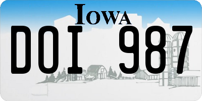 IA license plate DOI987