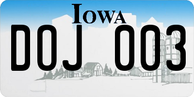 IA license plate DOJ003