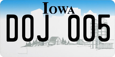 IA license plate DOJ005