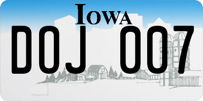 IA license plate DOJ007