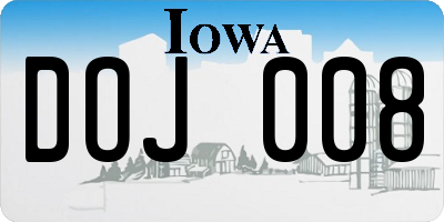 IA license plate DOJ008