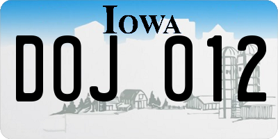 IA license plate DOJ012