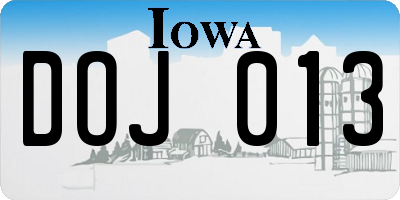 IA license plate DOJ013