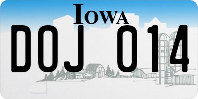 IA license plate DOJ014