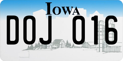 IA license plate DOJ016