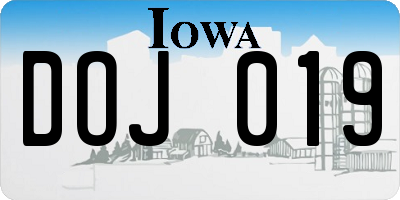 IA license plate DOJ019