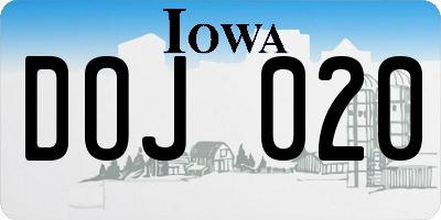 IA license plate DOJ020