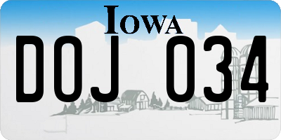 IA license plate DOJ034
