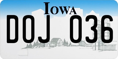 IA license plate DOJ036