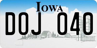 IA license plate DOJ040