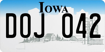 IA license plate DOJ042