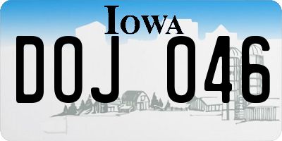 IA license plate DOJ046